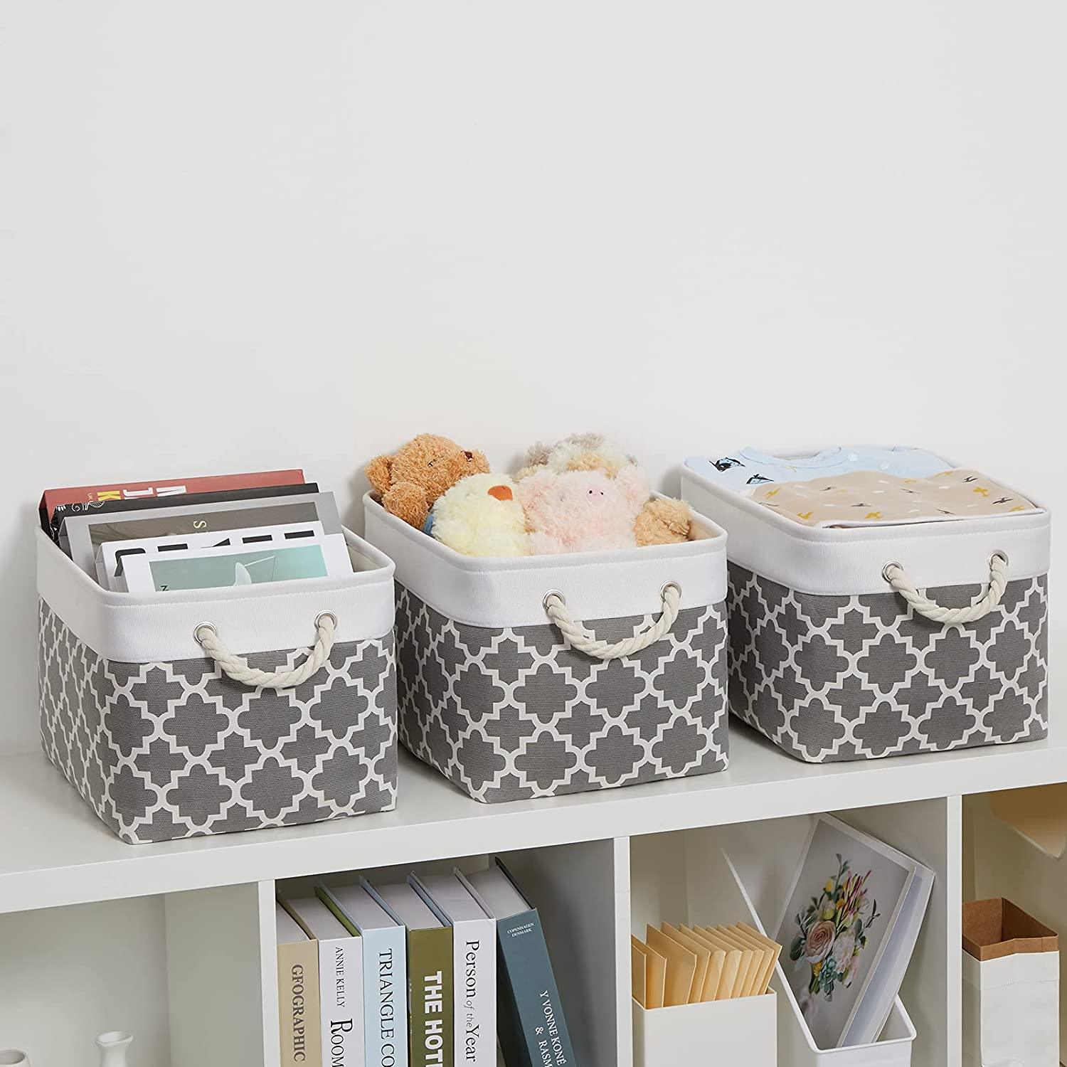 Cube Large Folding Storage Box Canvas Fabric Cubes For Shelves Clothes Toys Books Perfect Organizer Foldable Basket With Handles - Lily Depot