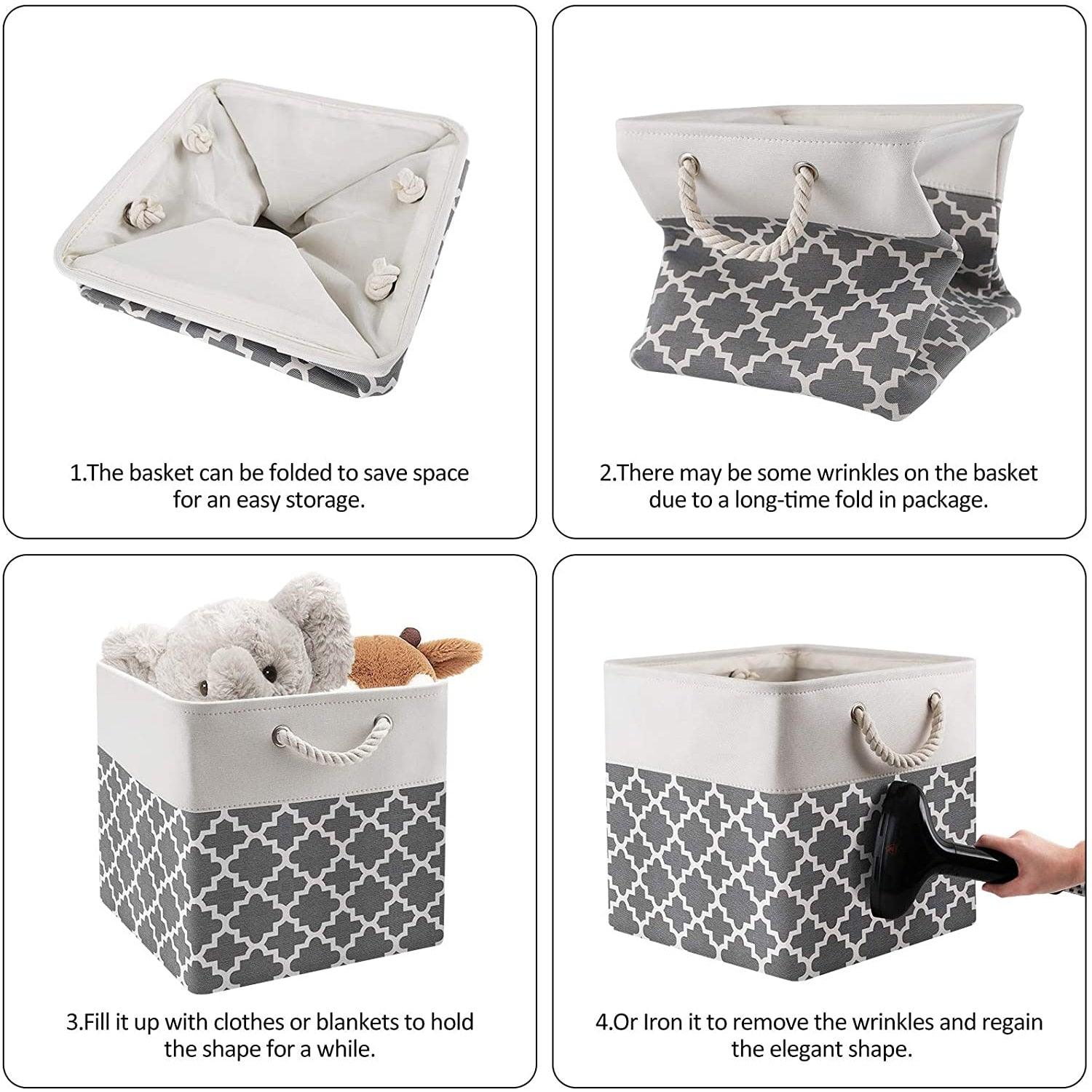 Cube Large Folding Storage Box Canvas Fabric Cubes For Shelves Clothes Toys Books Perfect Organizer Foldable Basket With Handles - Lily Depot