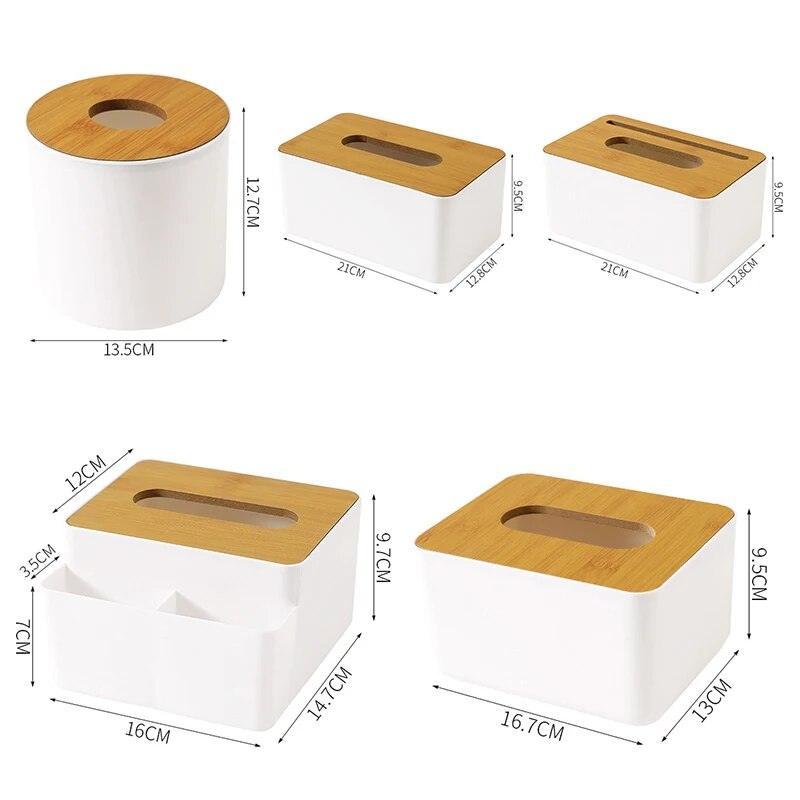 Desktop Tissue Paper Box Remote Control Storage Rack Wooden Cover Napkin Case Square Plastic Tissues Holder Kitchen Living Room - Lily Depot