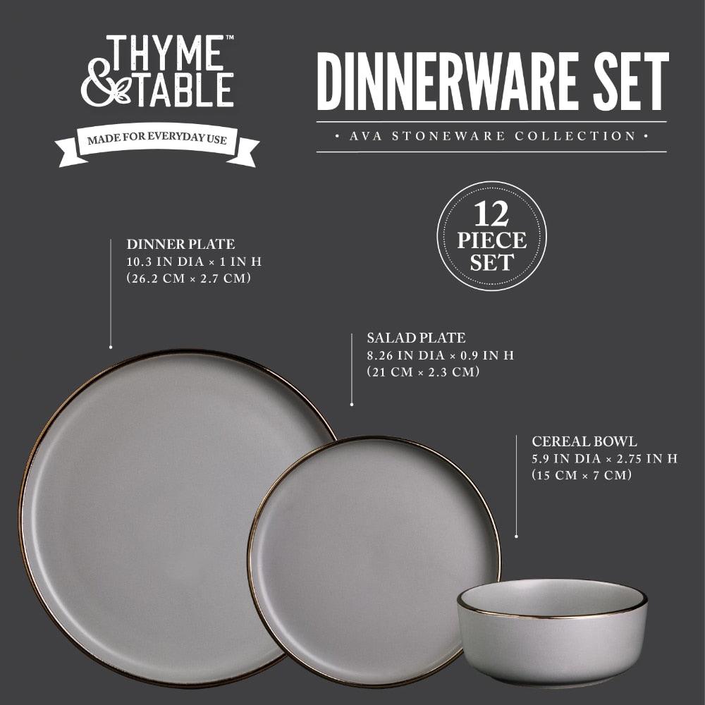 Dinnerware Ava Stoneware, 12 Piece Set Dishes and Plates Sets - Lily Depot