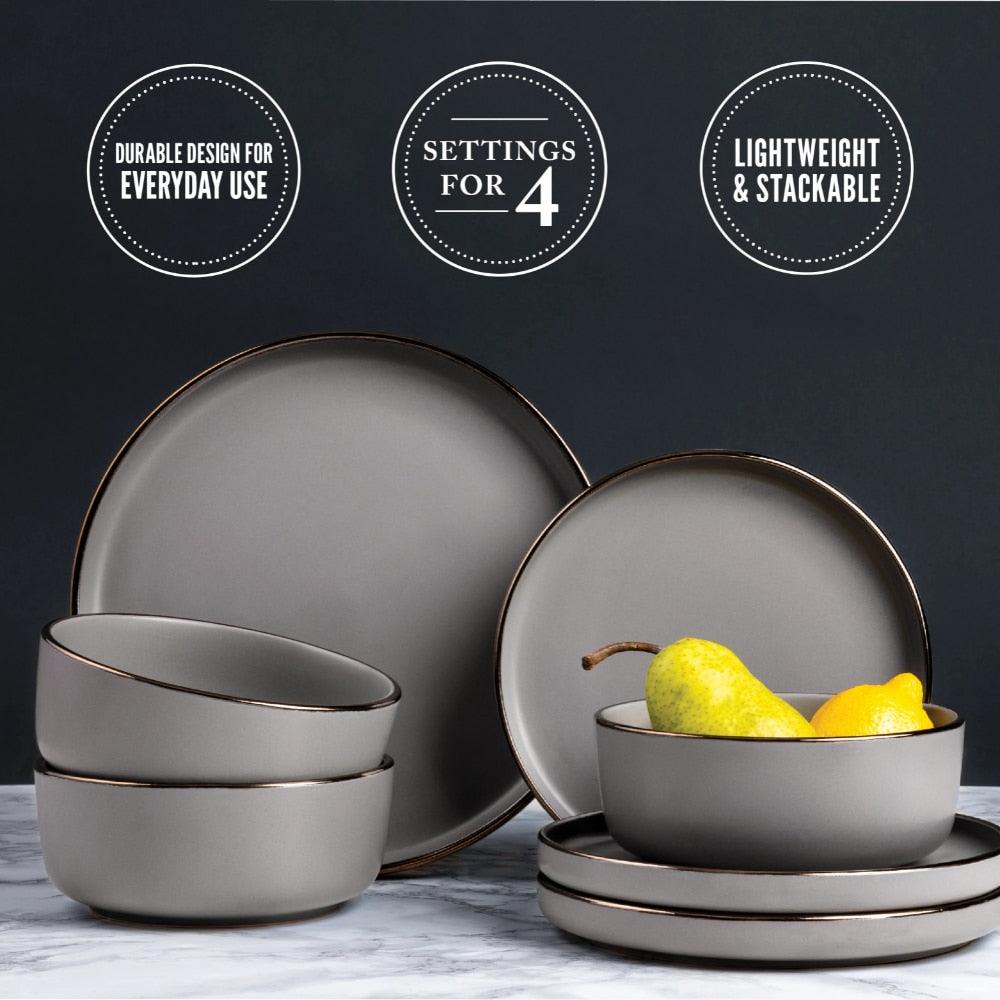 Dinnerware Ava Stoneware, 12 Piece Set Dishes and Plates Sets - Lily Depot