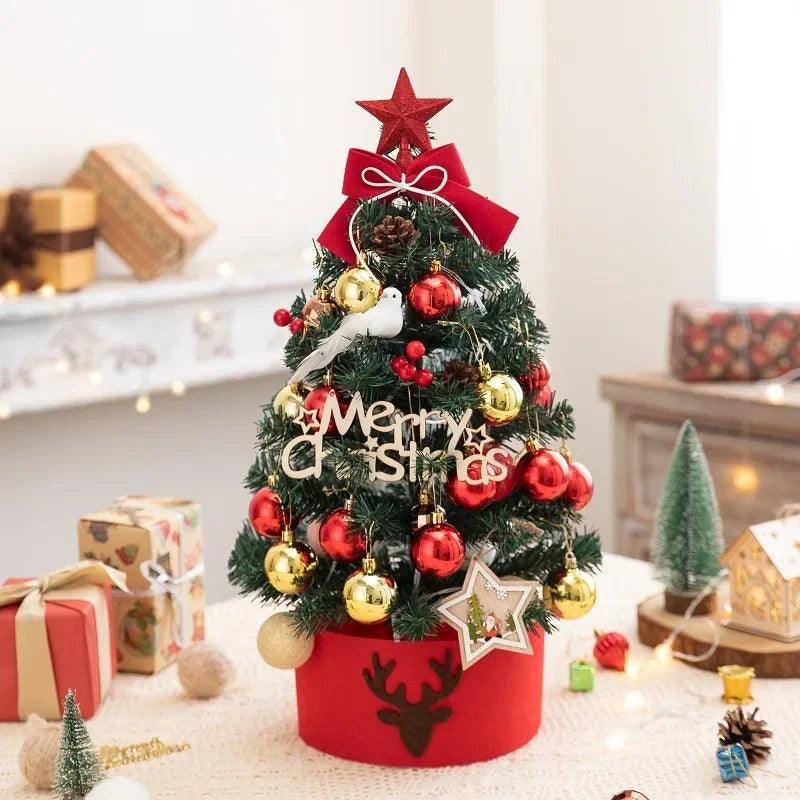 Diy Artificial Christmas Tree with LED Mini Desktop Pine PVC Christmas Decoration 2023 New Year Tree Christmas Ornaments 45/60cm - Lily Depot