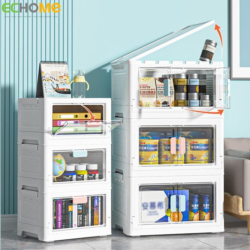 ECHOME Foldable Storage Box Single Door Open Storage Box with Lid Stackable Sundries Toy Snacks Sorting Box Home Storage Cabinet - Lily Depot