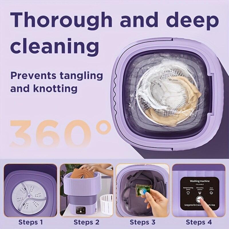 Foldable Mini Laundry Machine Portable 9L Clothes Washing Bucke Household 3 Modes Effective Sterilizing Washer With Drain Basket - Lily Depot