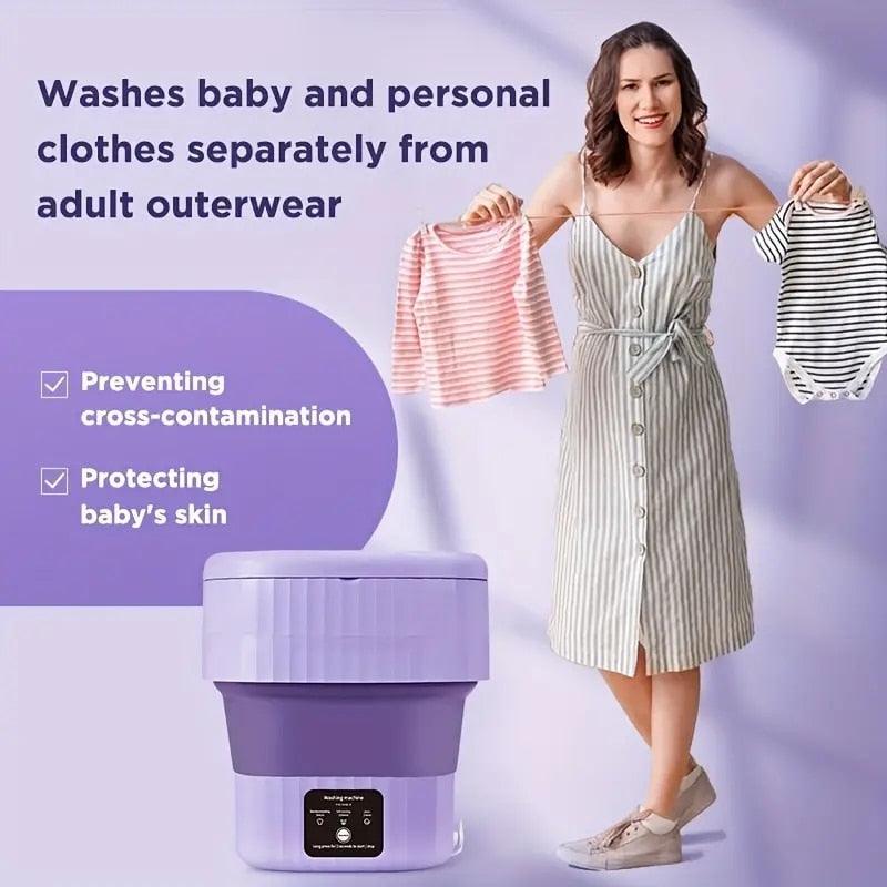 Foldable Mini Laundry Machine Portable 9L Clothes Washing Bucke Household 3 Modes Effective Sterilizing Washer With Drain Basket - Lily Depot