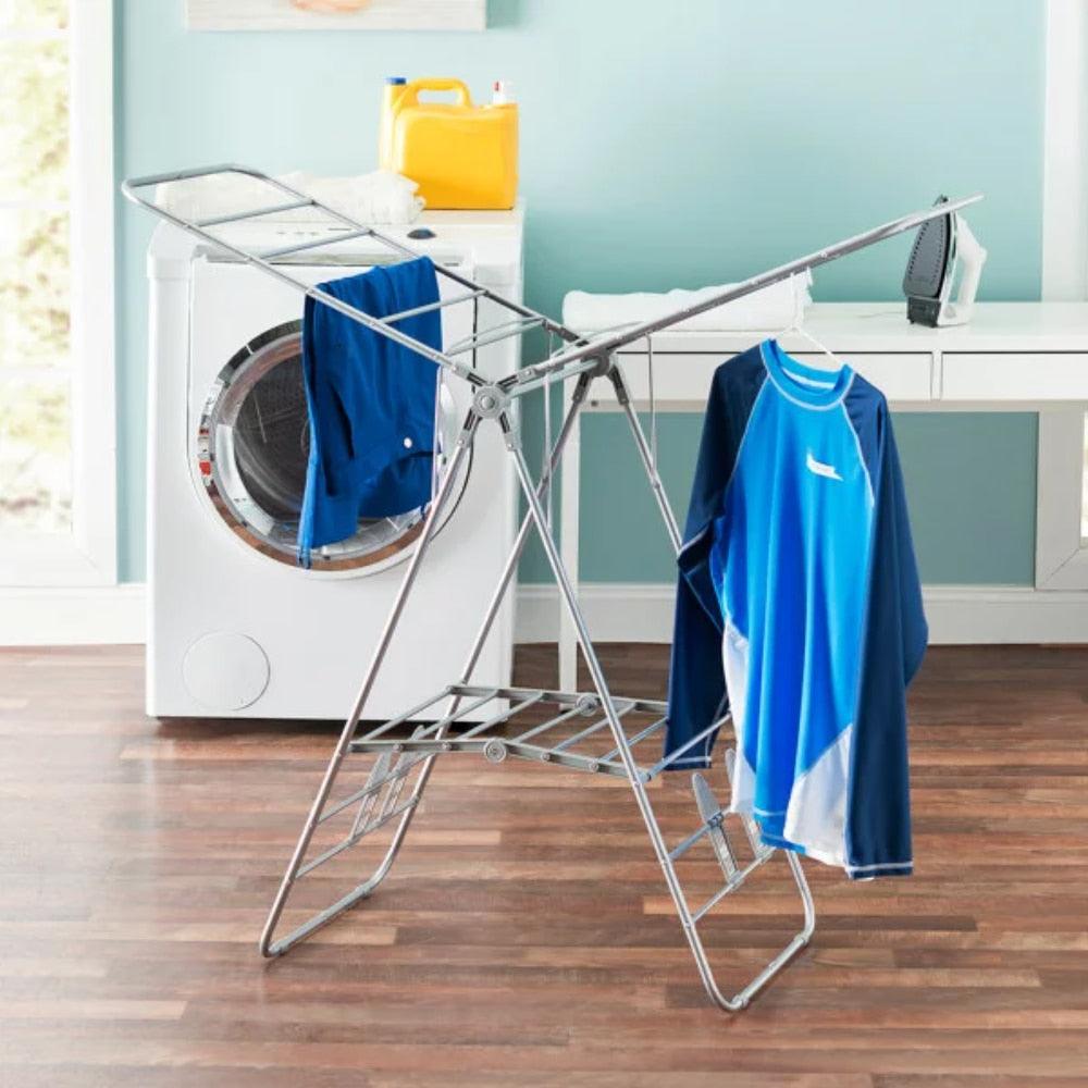 Folding and Collapsible Indoor and Outdoors Clothes Drying Rack, Silver - Lily Depot