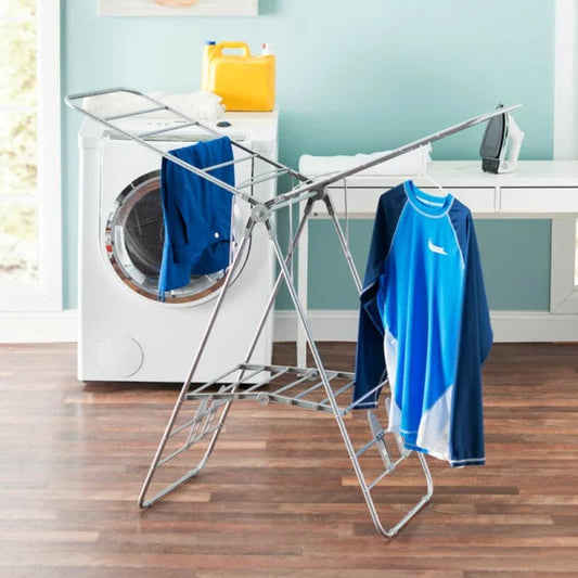 Folding and Collapsible Indoor and Outdoors Clothes Drying Rack, Silver - Lily Depot