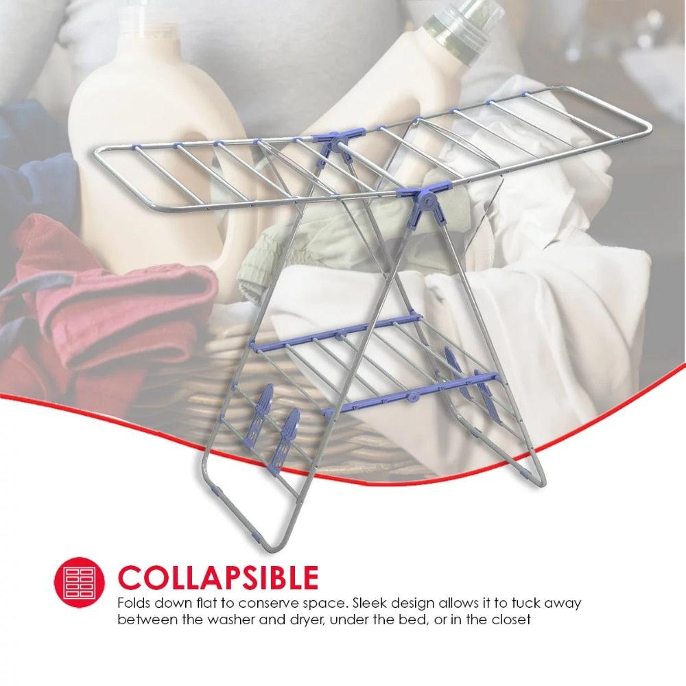 Folding and Collapsible Indoor and Outdoors Clothes Drying Rack, Silver - Lily Depot