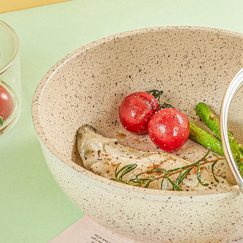 Frying Pan Home Wok Induction Cooker Pan Gas Stove Smoke-Free Fried Egg Steak Pan Cooking Pot Non Stick Pan with Lid Crepe Maker - Lily Depot