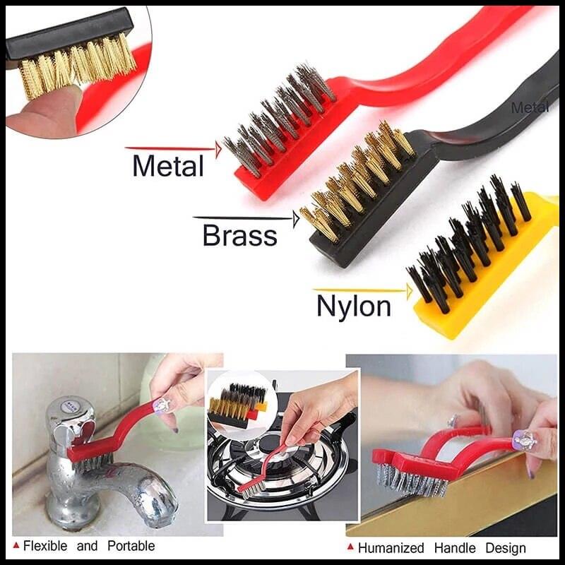 Gas Stove Cleaning Wire Brush Fiber Brush Brass Cleaning Brush Polishing Rust Remover Metal Wire Cleaning Tool Family 3pcs Set - Lily Depot