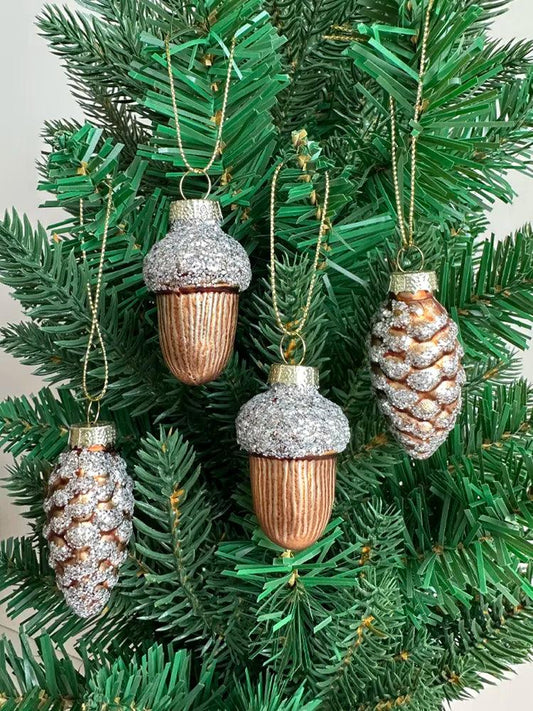 Glass Pine Cones Acorns Christmas Tree Ornaments Glass Small Christmas Tree Toys Set Pine Cones New Year Decoration Navidad2024 - Lily Depot