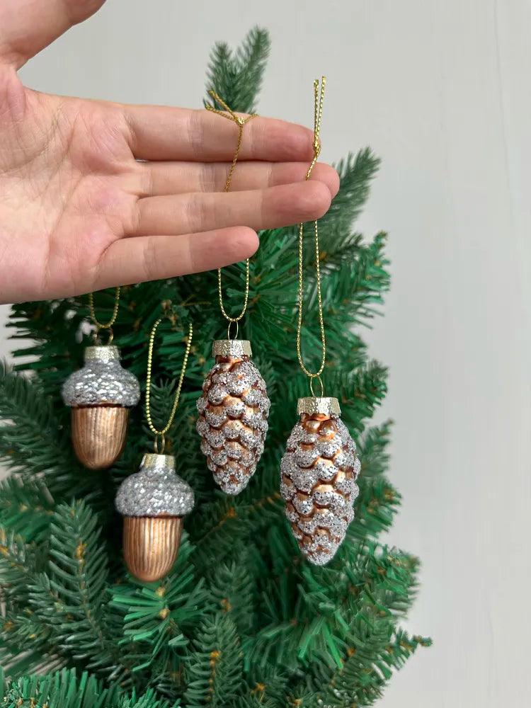 Glass Pine Cones Acorns Christmas Tree Ornaments Glass Small Christmas Tree Toys Set Pine Cones New Year Decoration Navidad2024 - Lily Depot