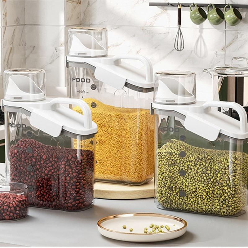 Grain Storage Box Cereals Container with Scale Handle Food Bean Sealed Jar Kitchen Large Capacity Grain Dispenser Oatmeal Bottle - Lily Depot