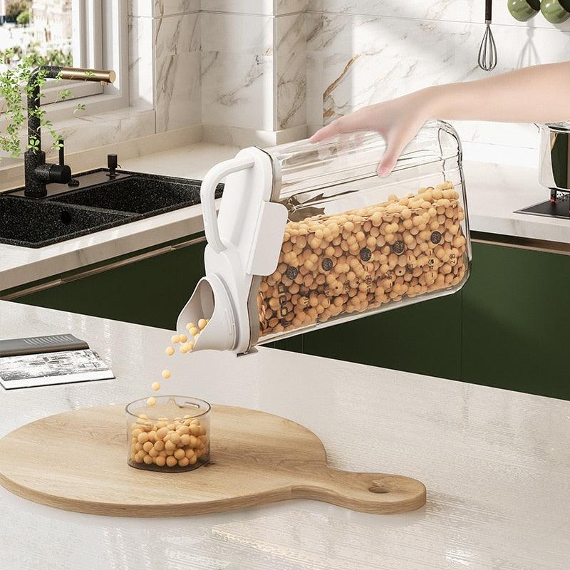 Grain Storage Box Cereals Container with Scale Handle Food Bean Sealed Jar Kitchen Large Capacity Grain Dispenser Oatmeal Bottle - Lily Depot