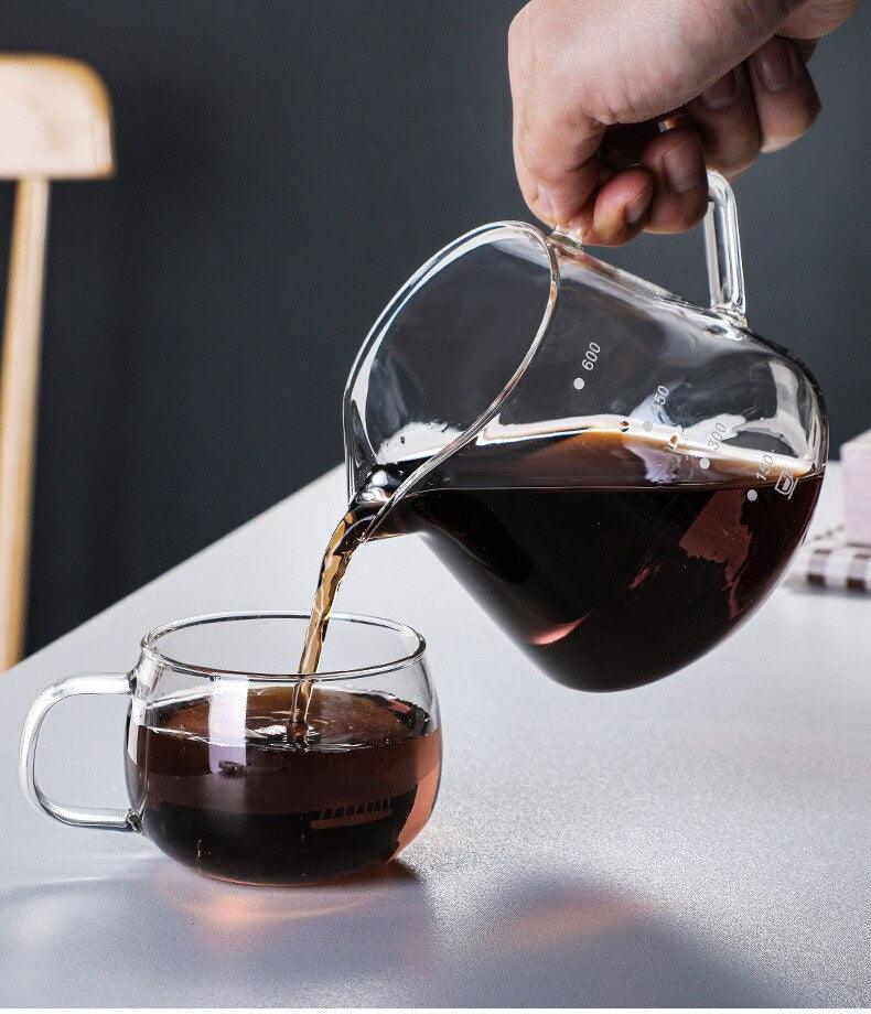 Hand-Made Coffee Pot Set 60° Glass Wooden 600ML/300ML Coffee Dripper and Pot Set for Coffee Filter Reusable Coffee Filters - Lily Depot