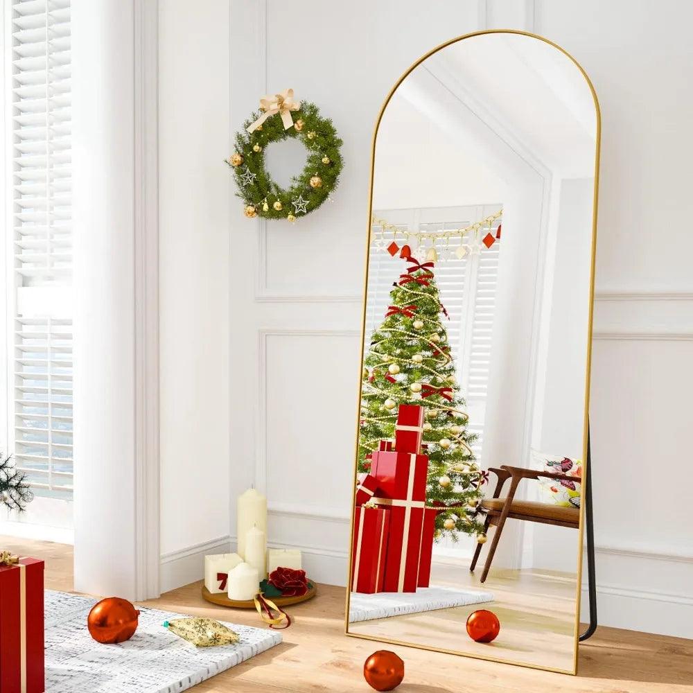 HARRITPURE 64"x21" Arched Full Length Mirror Free Standing Leaning Mirror Hanging Mounted Mirror Aluminum Frame Modern Simple - Lily Depot