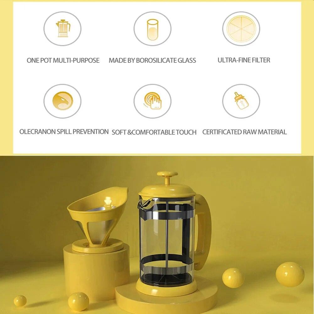 Icafilas1000ML Coffee Brewing Pot French Filter Tea Brewer Coffee Pot Simple Pressure Pot Coffee Maker Household Hand Punch Pot - Lily Depot