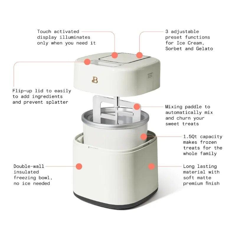 1.5QT Ice Cream Maker with Touch Activated Display, Multiple colors available - Lily Depot