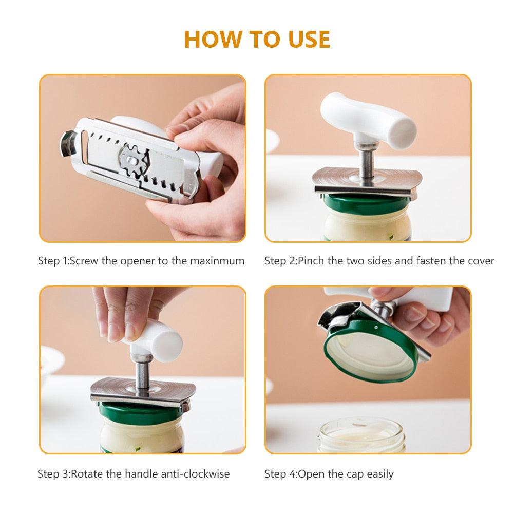 Can Opener Tools Cap Lid Easy Gadget Manual Can Jar Opener Adjustable Stainless Steel Lids off Bottle Twist 1-3.7 Inches Kitchen - Lily Depot