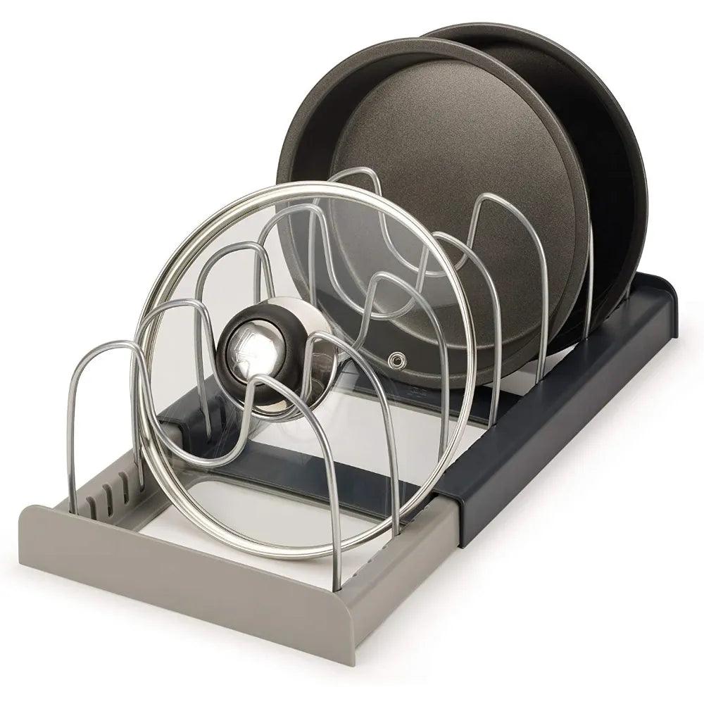 Kitchen Cabinet Organizers for Pots and Pans Expandable Stainless Steel Storage Rack Cutting Board Drying Cookware Shelf - Lily Depot