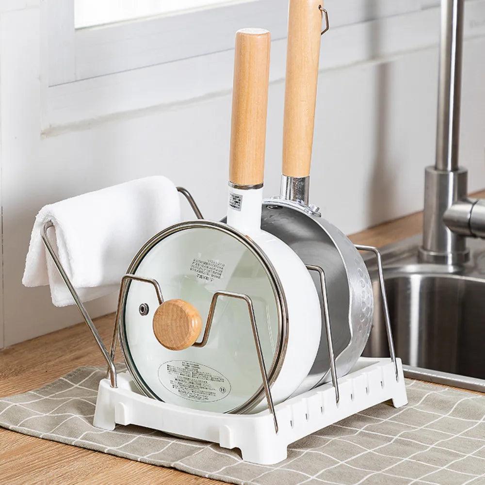 Kitchen Cabinet Organizers for Pots and Pans Expandable Stainless Steel Storage Rack Cutting Board Drying Cookware Shelf - Lily Depot