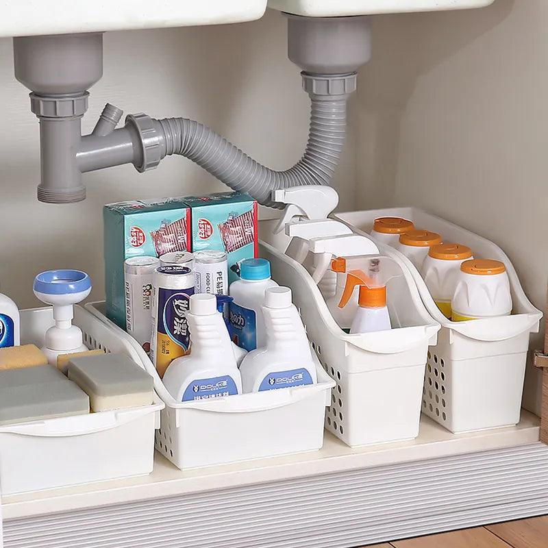 Kitchen Cabinet Storage Baskets with Wheel Refrigerator Desktop Organizer for Seasoning Bottles Vegetable Space-saving organizer - Lily Depot