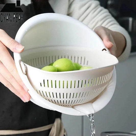 Kitchen Fruit Tray Removable Double Layer Fruit And Vegetable Basin Draining Basket Creative Household Rotating Washing Basket - Lily Depot