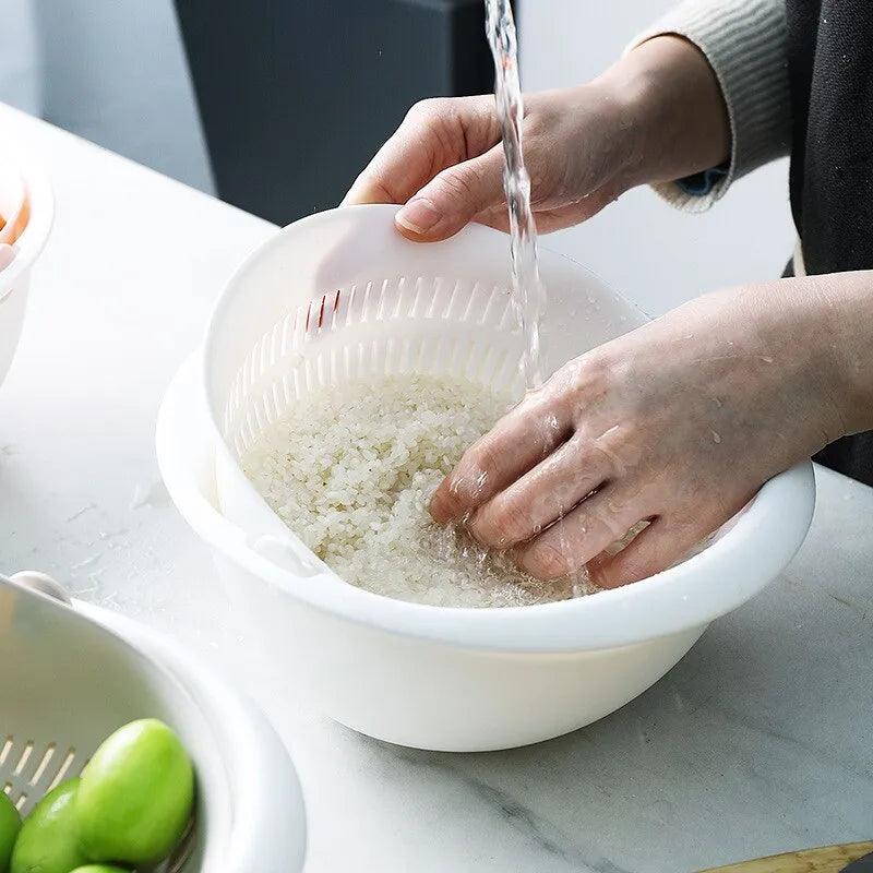 Kitchen Fruit Tray Removable Double Layer Fruit And Vegetable Basin Draining Basket Creative Household Rotating Washing Basket - Lily Depot
