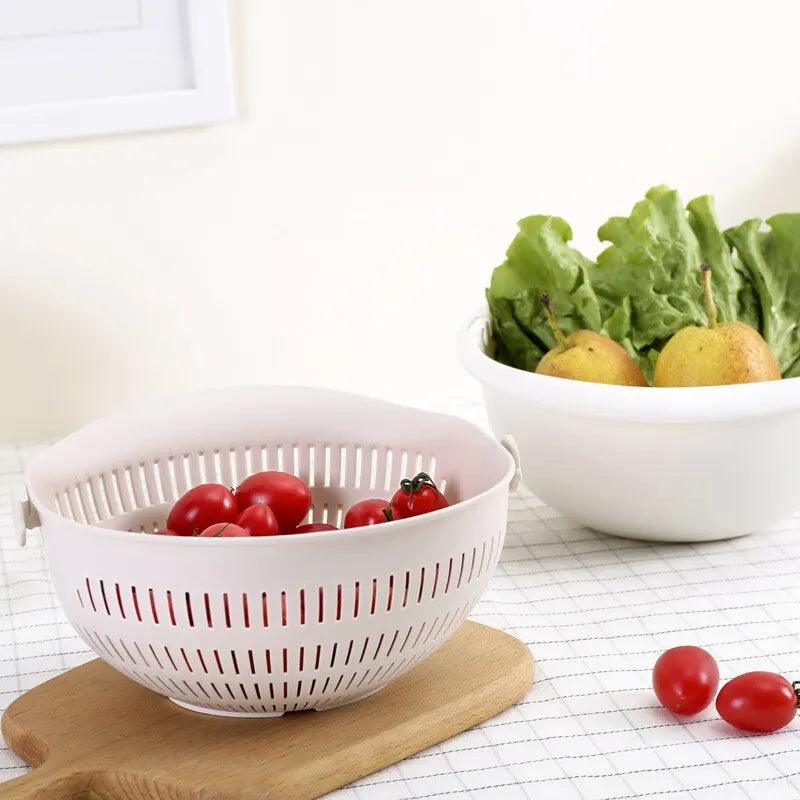 Kitchen Fruit Tray Removable Double Layer Fruit And Vegetable Basin Draining Basket Creative Household Rotating Washing Basket - Lily Depot