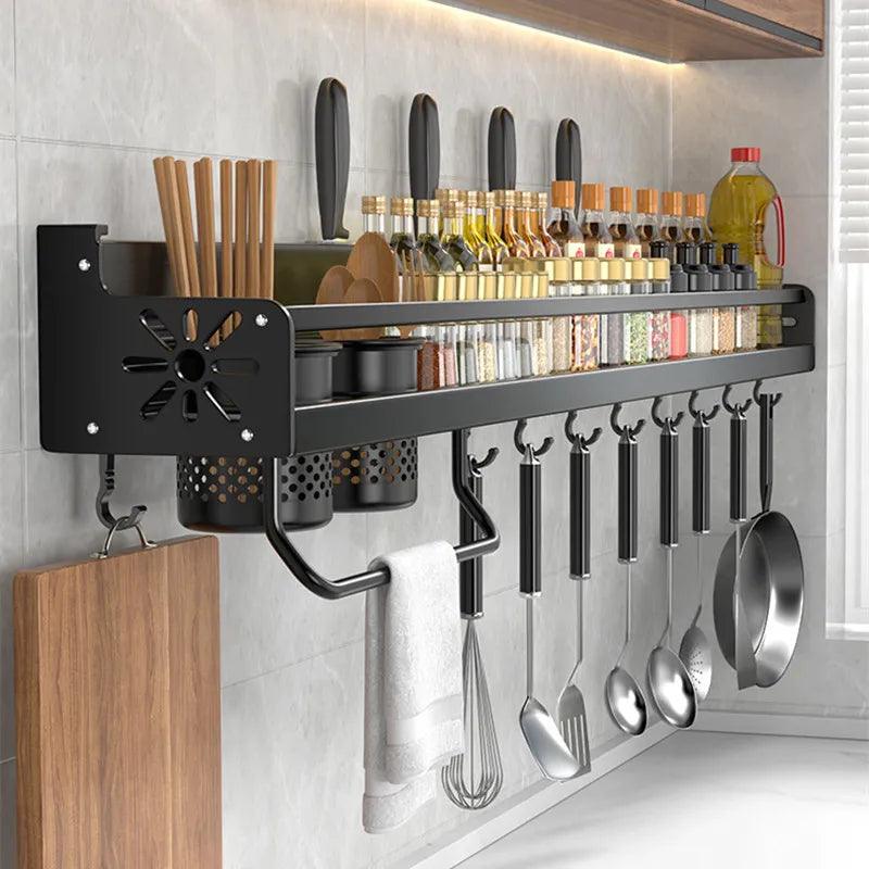 Kitchen Organizer Shelf Wall-mounted Spice Storage Rack Kitchen Knife Holder Wall Seasoning Chopstick Spoon Shovel Storage Sheif - Lily Depot