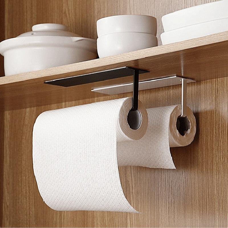 Kitchen Self-Adhesive Roll Rack Paper Towel Holder Tissue Hanger Rack Nail-Free Cabinet Shelf Sundries Accessories - Lily Depot