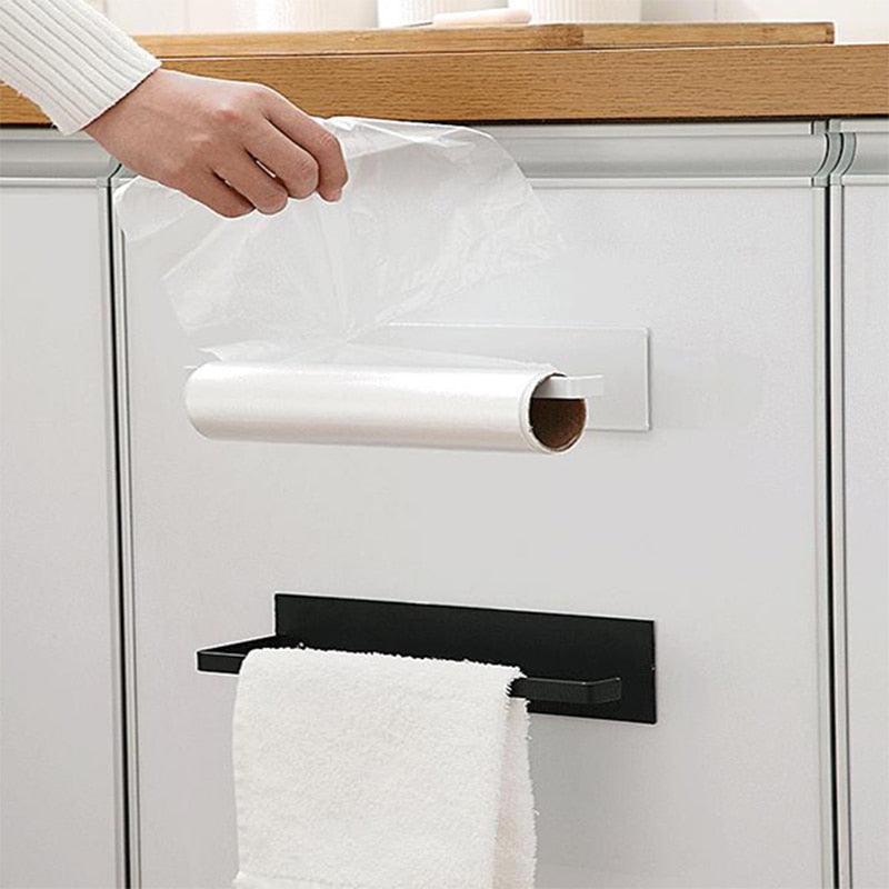 Kitchen Self-Adhesive Roll Rack Paper Towel Holder Tissue Hanger Rack Nail-Free Cabinet Shelf Sundries Accessories - Lily Depot