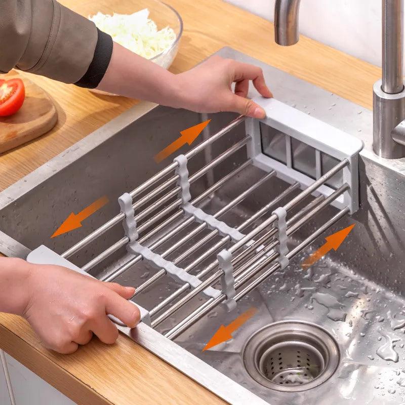 Kitchen Sink Rack Adjustable Stainless Steel Dish Drain Rack Sink Plate Bowl Holder Tableware Organizer Fruit Vegetable Drainer - Lily Depot