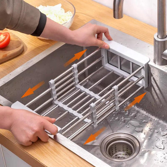 Kitchen Sink Rack Adjustable Stainless Steel Dish Drain Rack Sink Plate Bowl Holder Tableware Organizer Fruit Vegetable Drainer - Lily Depot
