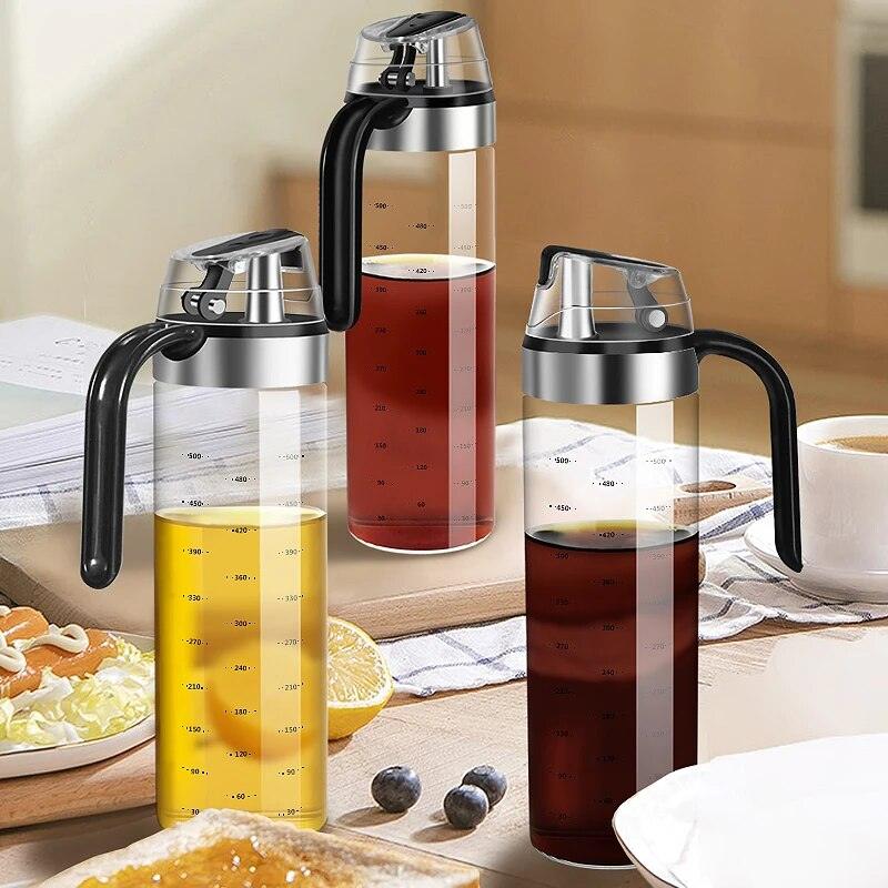 Large Olive Oil Dispenser Bottle Auto Flip Condiment Container Automatic Cap and Leakproof Vinegar Glass Cruet - Lily Depot