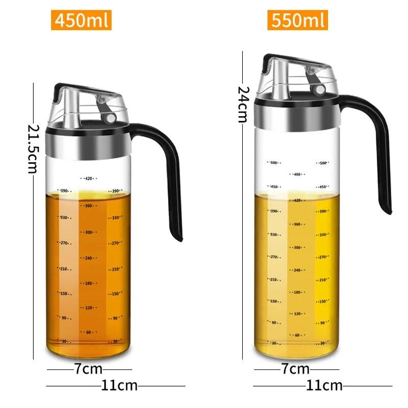 Large Olive Oil Dispenser Bottle Auto Flip Condiment Container Automatic Cap and Leakproof Vinegar Glass Cruet - Lily Depot