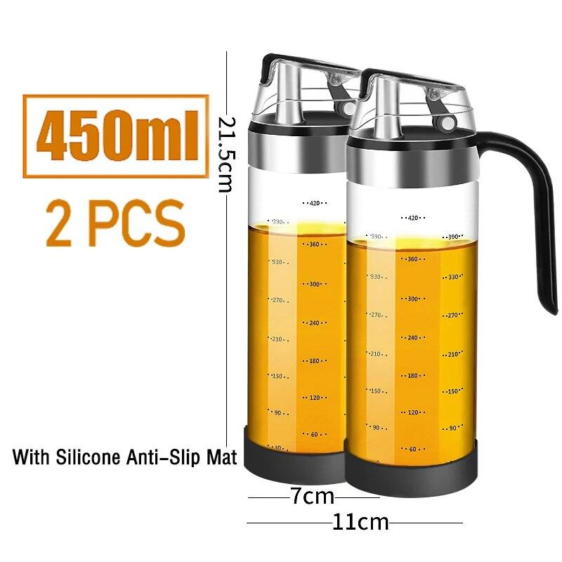 Large Olive Oil Dispenser Bottle Auto Flip Condiment Container Automatic Cap and Leakproof Vinegar Glass Cruet - Lily Depot
