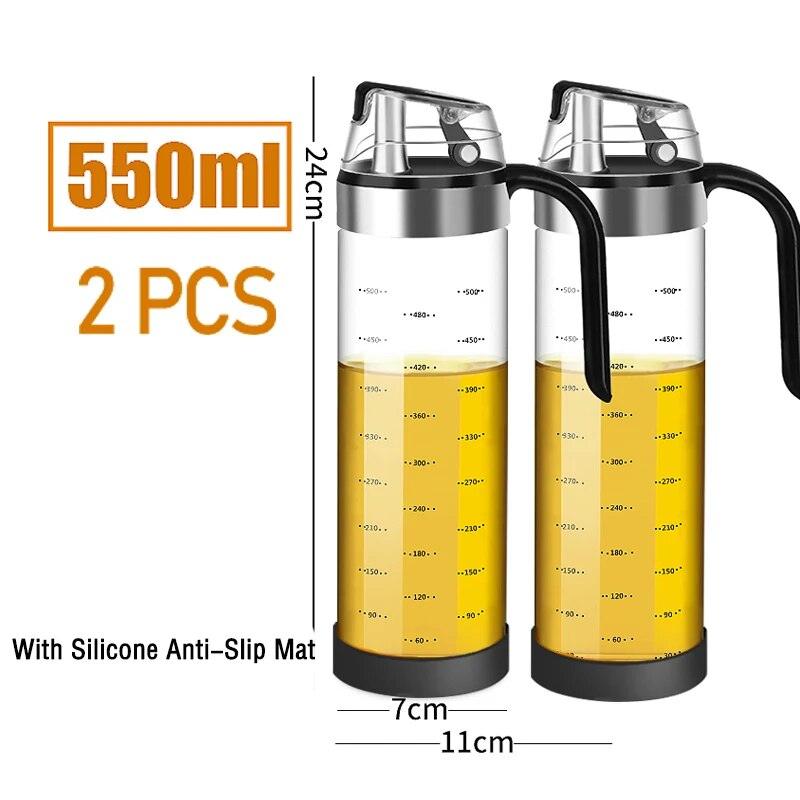 Large Olive Oil Dispenser Bottle Auto Flip Condiment Container Automatic Cap and Leakproof Vinegar Glass Cruet - Lily Depot