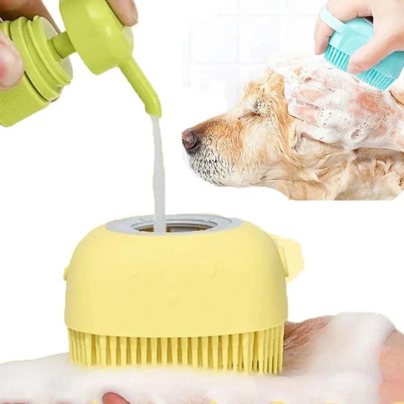 Bathroom Dog Bath Brush Massage Gloves Soft Safety Silicone Comb with Shampoo Box Pet Dog Brush - Lily Depot