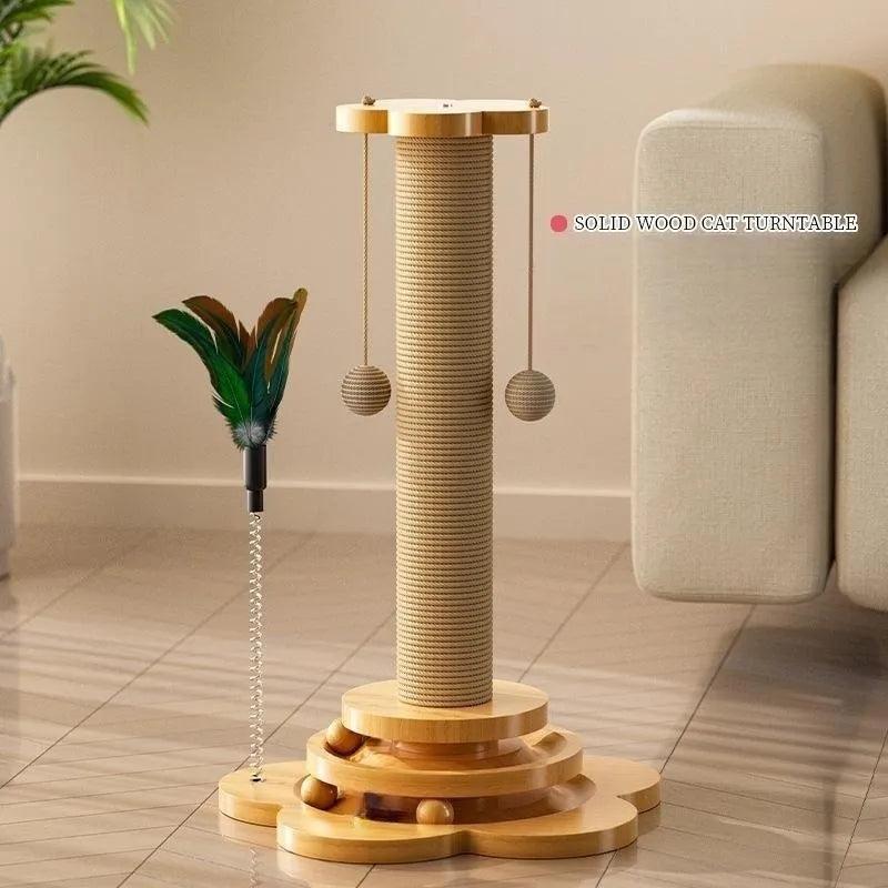 Pet Cat Toy Solid Wood Cat Turntable Funny Cat Stick Balls Durable Sisal Scratching Board Cat Supplies Cat Grab Column - Lily Depot