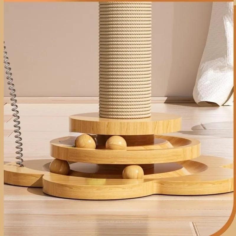 Pet Cat Toy Solid Wood Cat Turntable Funny Cat Stick Balls Durable Sisal Scratching Board Cat Supplies Cat Grab Column - Lily Depot