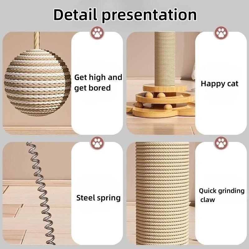 Pet Cat Toy Solid Wood Cat Turntable Funny Cat Stick Balls Durable Sisal Scratching Board Cat Supplies Cat Grab Column - Lily Depot