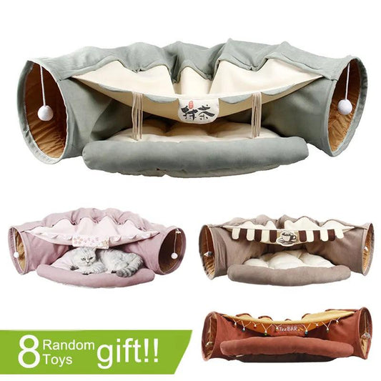 Cute Cat Tunnel Tube Collapsible Removeable Pet Interactive Play Toys Sound Paper Ring Bell For Cat Ferrets Puppy - Lily Depot