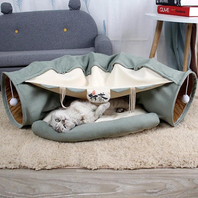 Cute Cat Tunnel Tube Collapsible Removeable Pet Interactive Play Toys Sound Paper Ring Bell For Cat Ferrets Puppy - Lily Depot