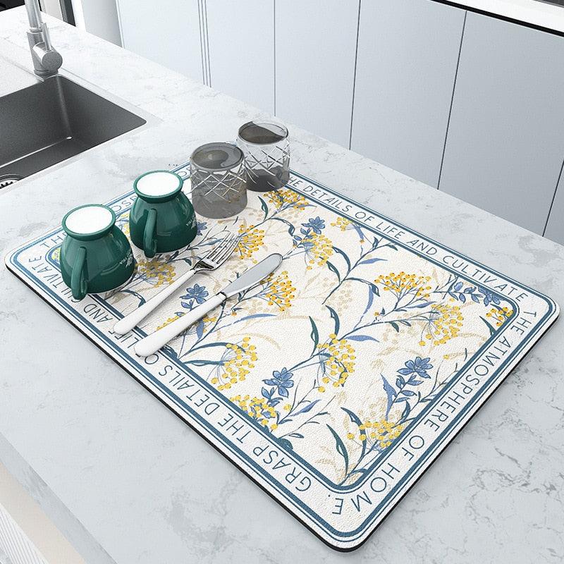Mat Super Absorbent Kitchen Absorbent Mat Antiskid Draining Coffee Dish Drying Mat Quick Dry Bathroom Drain Pad Tableware Mat - Lily Depot