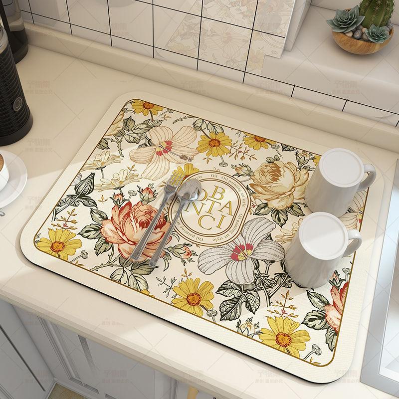 Mat Super Absorbent Kitchen Absorbent Mat Antiskid Draining Coffee Dish Drying Mat Quick Dry Bathroom Drain Pad Tableware Mat - Lily Depot