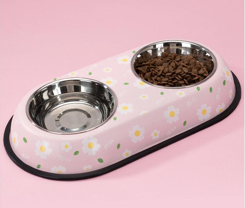 Pet Feeding Bowl Stainless Steel Lined Double Bowl Easy to Clean Bottom Non-Slip Design Dog Bowl Cat Feeding Water Bowl - Lily Depot