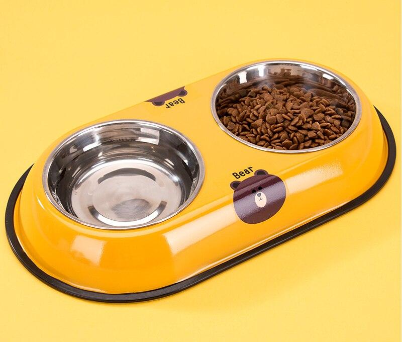 Pet Feeding Bowl Stainless Steel Lined Double Bowl Easy to Clean Bottom Non-Slip Design Dog Bowl Cat Feeding Water Bowl - Lily Depot