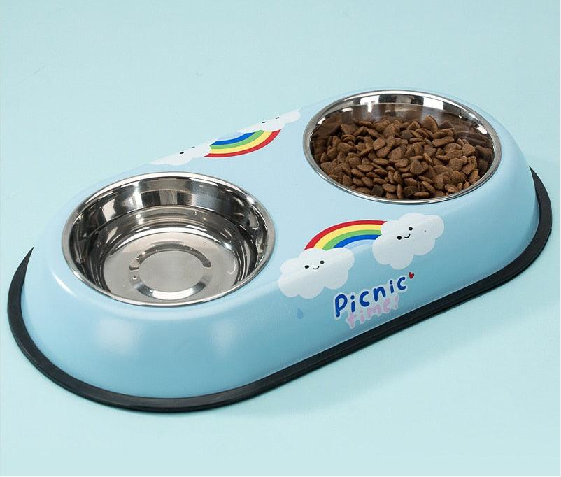 Pet Feeding Bowl Stainless Steel Lined Double Bowl Easy to Clean Bottom Non-Slip Design Dog Bowl Cat Feeding Water Bowl - Lily Depot