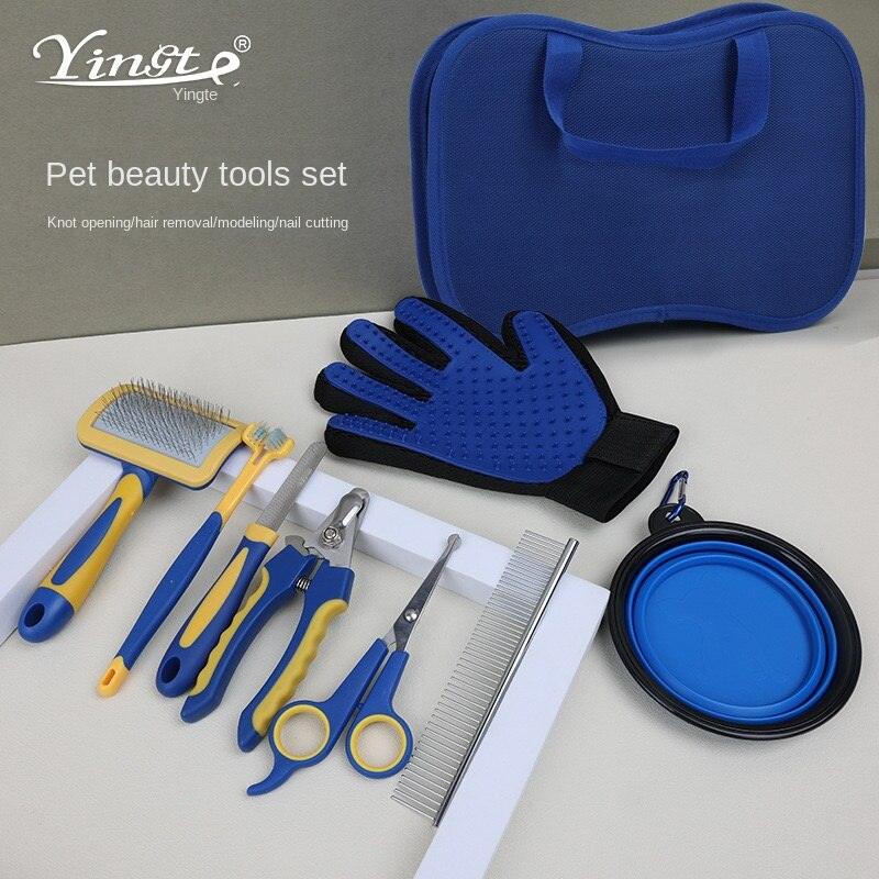 8pcs Pet Dogs cleaning tool set Cat Dog Hair Remover Dog Grooming Cat Supplies Comb Hair Removal Brush Dog Toothbrush Dog Comb - Lily Depot
